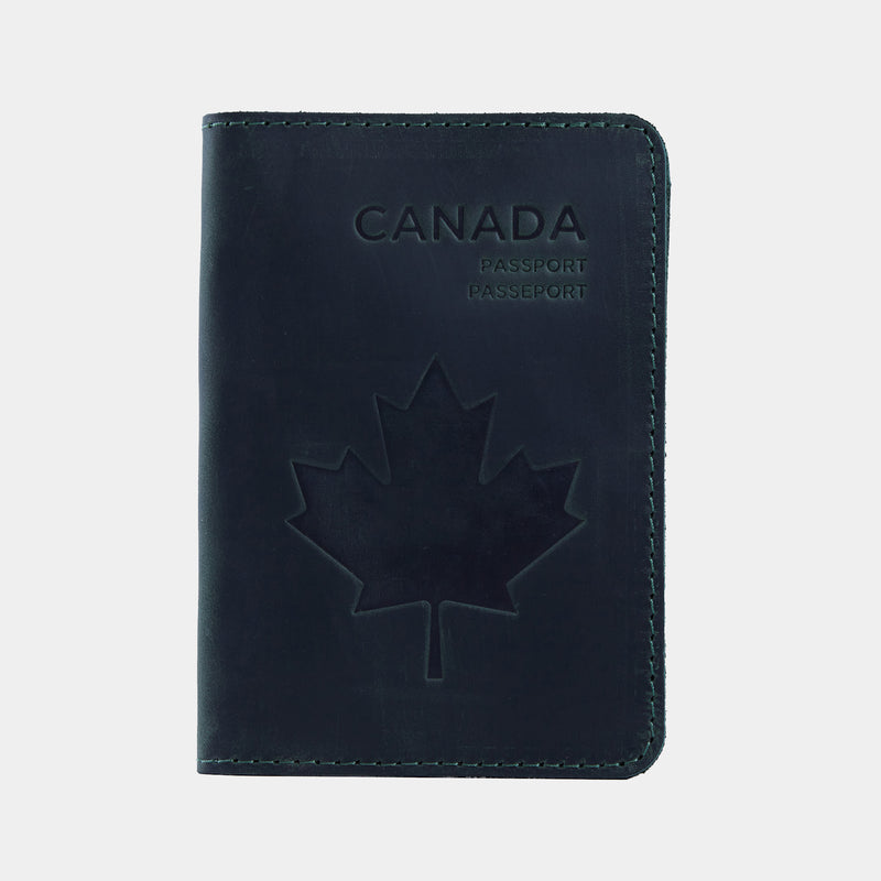 Passport cover with the national symbol of Canada мade from vintage leather