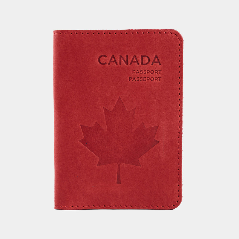 Passport cover with the national symbol of Canada мade from vintage leather