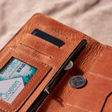 Big Power leather wallet with a hand strap