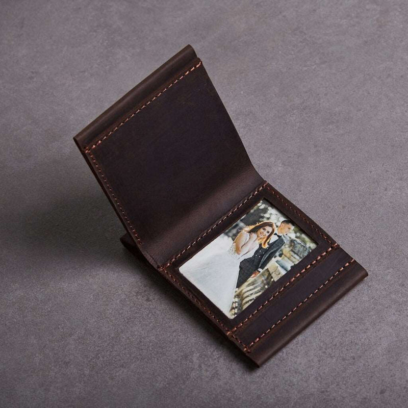 Fold Photo Leather Wallet with Personalized Metal Card